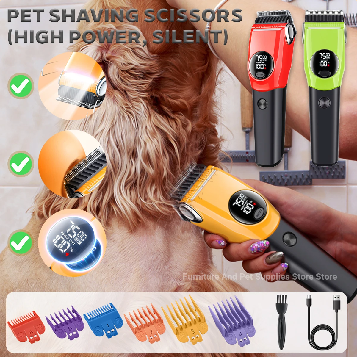 Cordless Dog Clippers Low Noise Grooming - Электрическая машинка для стрижки собак, профессиональный