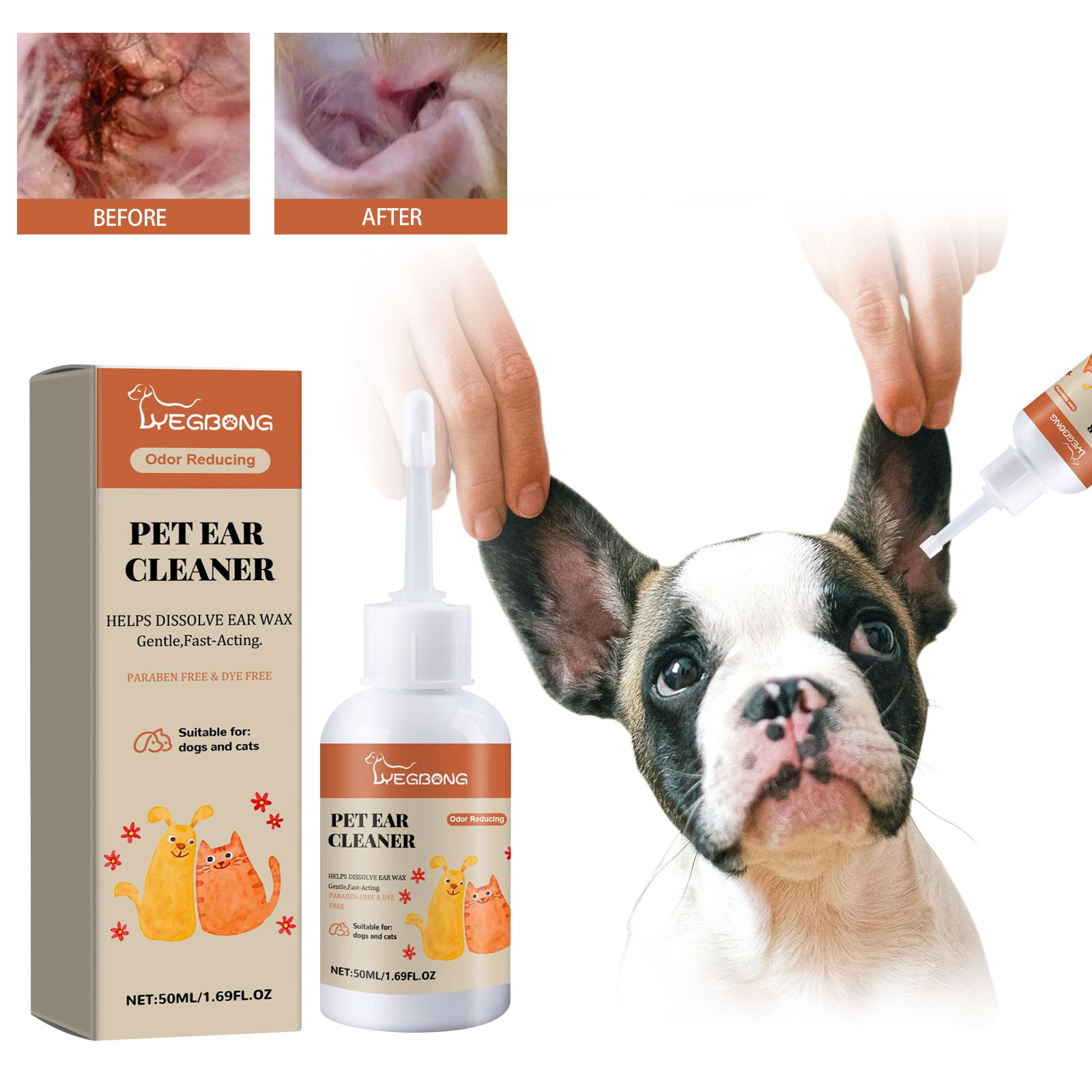 Dog Ear Cleaner Solution Drops Wash - Очиститель для ушей собак, средство для