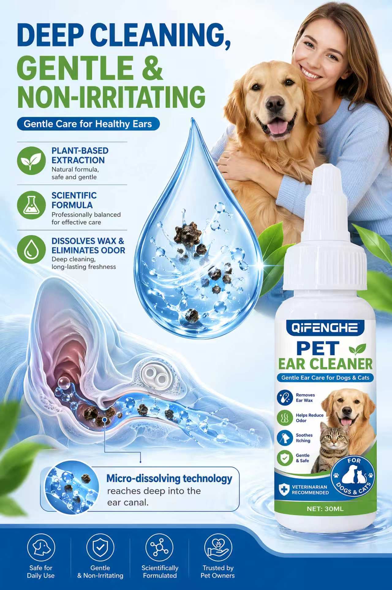 30 мл капель для чистки ушей д – обзор и цена Dog Ear Cleaner Solution Drops Wash
