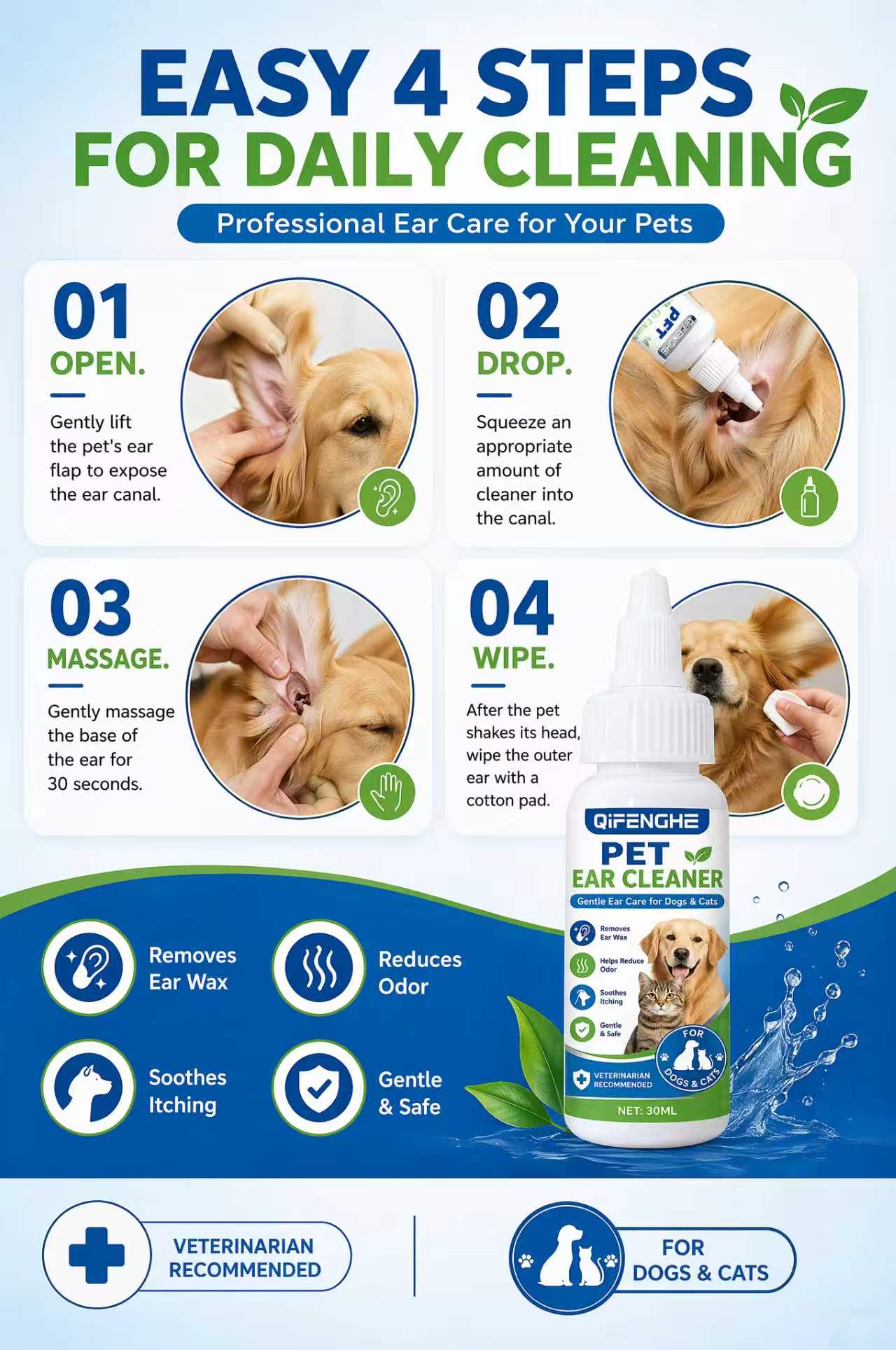 30 мл капель для чистки ушей д – обзор и цена Dog Ear Cleaner Solution Drops Wash