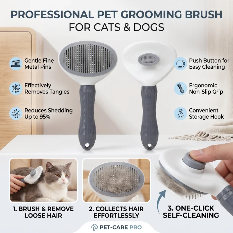 Щетка для груминга собак и кош – обзор и цена Slicker Brush Self Cleaning Pet Grooming